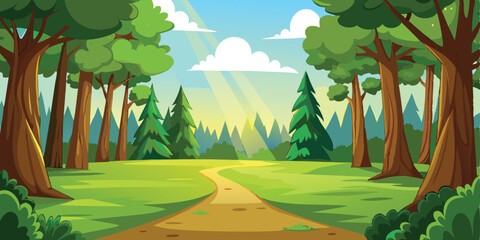 Naklejka premium Landscape of Beautiful forest clearing in the rays of the summer sun