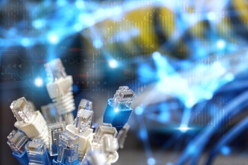 LAN internet network cable or RJ45 UTP Cat6 fiber optic Ethernet cables for computer data link wifi...