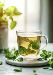 Fresh mint tea with copy space