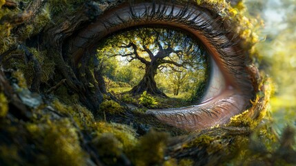 Obraz premium Digital forest in human eye, representing tech-infused nature vision