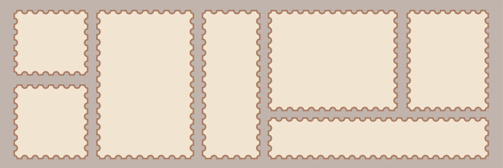 Light Postage Stamps collection. Blank Postage Stamps on gray background. Postage Stamps in flat design