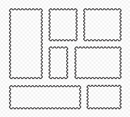 Light Postage Stamps collection. Blank Postage Stamps on gray background. Postage Stamps in flat design