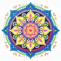 Mandala art design also called rangoli, decorative elements on white background