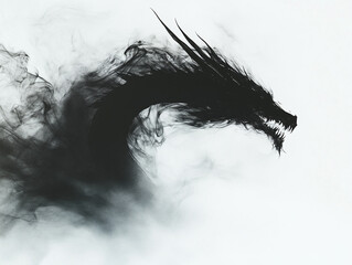 Fototapeta premium Black Smoke Shaping a dragon Against a White Background