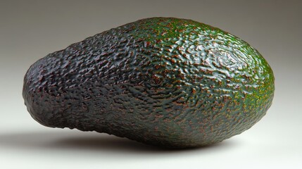 Avocado isolated. Whole black avocado fruit. Half with seed, half without seed, isolated on white background.