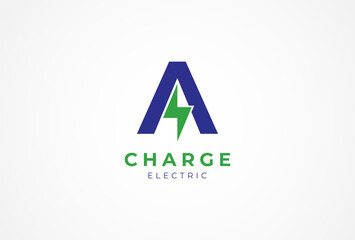 Letter A Electric charge logo. Thunder Bolt design logo template. vector illustration