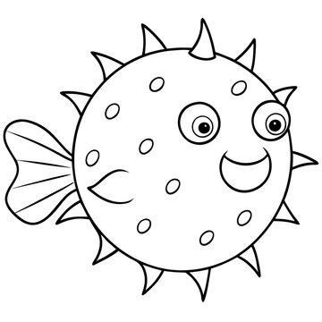recommend clip art: Happy Pufferfish:  A friendly pufferfish with big eyes and a wide smile, ready to be colored in. This cute and simple illustration is perfect for kids' books, coloring pages.