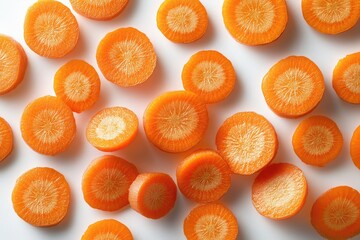 Carrot cut in the middle of a white background.
