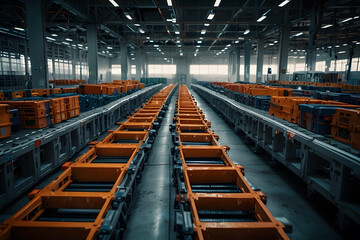 Fototapeta premium Cardboard box packages on trolley. Logistics and distribution service