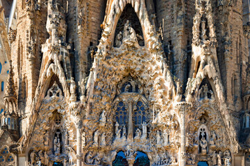 Details of Nativity facade at Sagrada Familia basilica in Barcelona