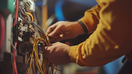An electrician installing ground wires in a residential electrical system.