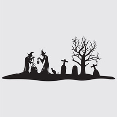 silhouette of witch and dry tree