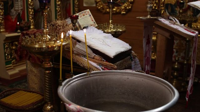 baptismall in the old wooden church for baptism