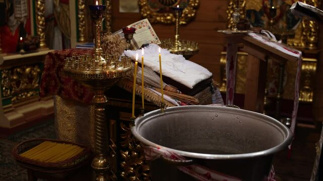 baptismall in the old wooden church for baptism