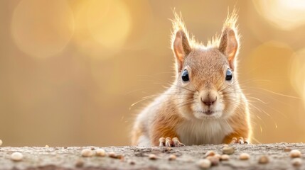 Obraz premium Cute squirrel staring curiously at the camera with a blurred background.