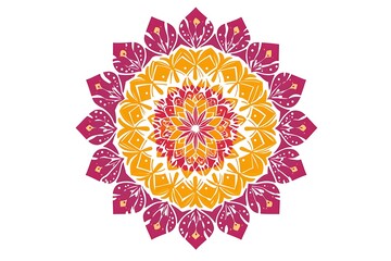 Mandala, tracery wheel mehndi design. Ethnic ornament, colorful doodle symmetry texture. Folk traditional spiritual tribal design. Curved shape, isolated on white.