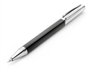Black and Silver Metal Pen Isolated on White Background