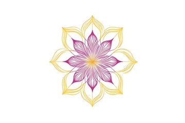 Fototapeta premium Mandala, tracery wheel mehndi design. Ethnic ornament, colorful doodle symmetry texture. Folk traditional spiritual tribal design. Curved shape, isolated on white.