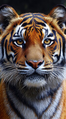 Fototapeta premium Close-up of a tiger's face, showing its powerful presence.