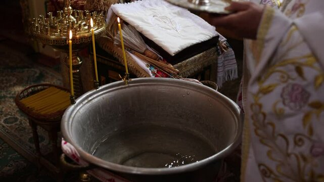 baptismall in the old wooden church for baptism