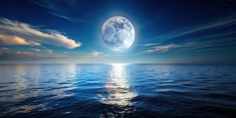Moon shining over a calm ocean at night, moon, ocean, night, stars, reflection, tranquil, serene, peaceful, beautiful, nature