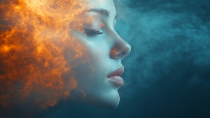face obscured by a cloud, symbolizing depression and loneliness. The mist represents emotional isolation and the struggle of hiding one’s inner feelings