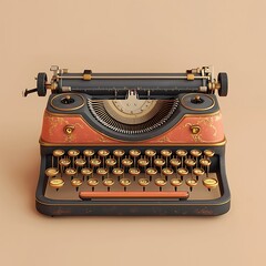 A vintage typewriter, with gold keys and floral designs, exudes old-world charm.