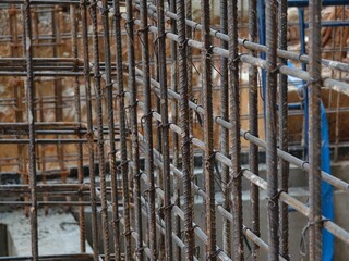 Sturdy steel rebars at a construction site