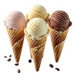 Ice cream in a cone isolated on white and transparent background