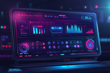 Futuristic control panel displaying data and analytics in vibrant colors.