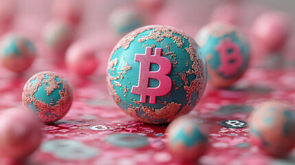 Colorful Bitcoin spheres on a vibrant background, showcasing modern digital currency and investment trends.