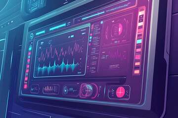 Obraz premium Digital control panel with graphs and data visualization in a futuristic design.