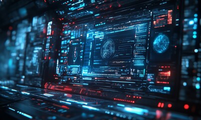 Futuristic command prompt on a digital interface with a holographic computer screen, depicting advanced technology and cybernetic innovation, Generative AI