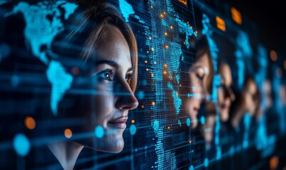 Global Business Digital Organization | Diverse Team Collaborating on Network Data Exchange | Remote Teamwork | HR Recruiting | Outsourcing Workforce, Generative AI