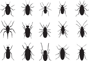 set of silhouettes of insects on white background