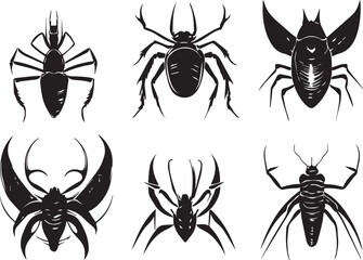 set of silhouettes of insects on white background
