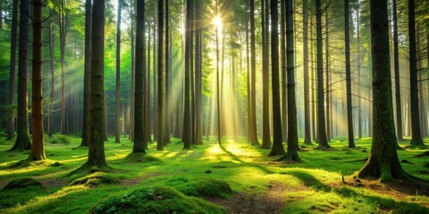 Obraz premium Serenity in Green Finding Peace in the Forest , summer, forest, nature, symphony, lush foliage, tranquility, peaceful, greenery