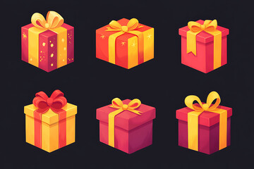 A collection of colorful gift boxes with ribbons, ideal for celebrations and special occasions.