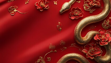 luxury red and gold chinese snake new year background with copy space for text, snake year