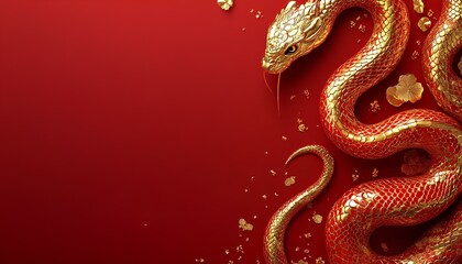 Obraz premium luxury red and gold chinese snake new year background with copy space for text, snake year