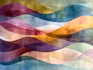 Fototapeta premium Watercolor, whimsical, colorful abstract waves, soft colors, muted tones.