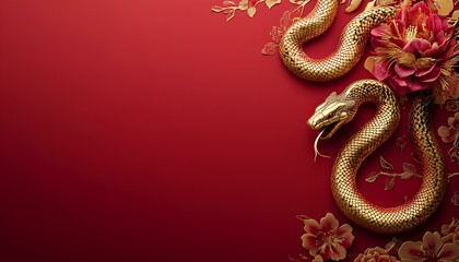 luxury red and gold chinese snake new year background with copy space for text, snake year
