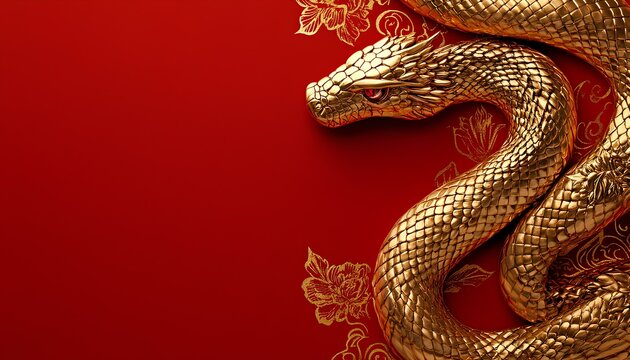luxury red and gold chinese snake new year background with copy space for text, snake year