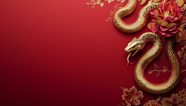 luxury red and gold chinese snake new year background with copy space for text, snake year