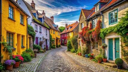 A picturesque village with cobblestone streets and colorful houses, village, rural, small town, community