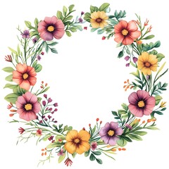 Obraz premium Watercolor wildflower wreath, in dark red and light beige, on a white background. Clipart