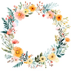 Obraz premium Watercolor wildflower wreath, in dark red and light beige, on a white background. Clipart