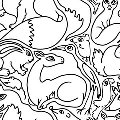 pattern with birds and animals seamless black and white background wallpaper 