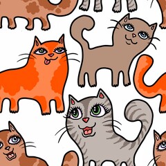 funny cute kawaii cats animals seamless abstract pattern background fabric fashion design print wrapping paper digital illustration art texture textile wallpaper colorful apparel image 