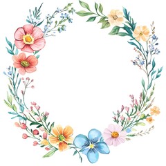 Fototapeta premium Watercolor wildflower wreath, clipart, white background, white space, clean lines, red and dark beige